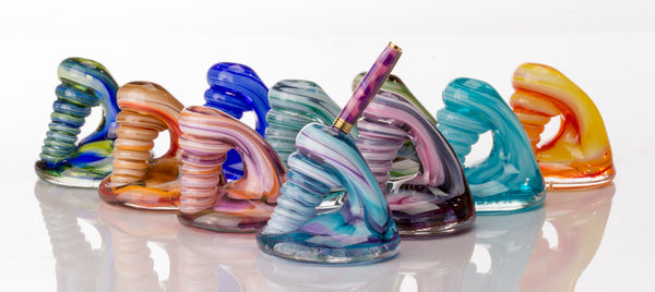 Interesting & functional spiral hand-formed glass pen holders.