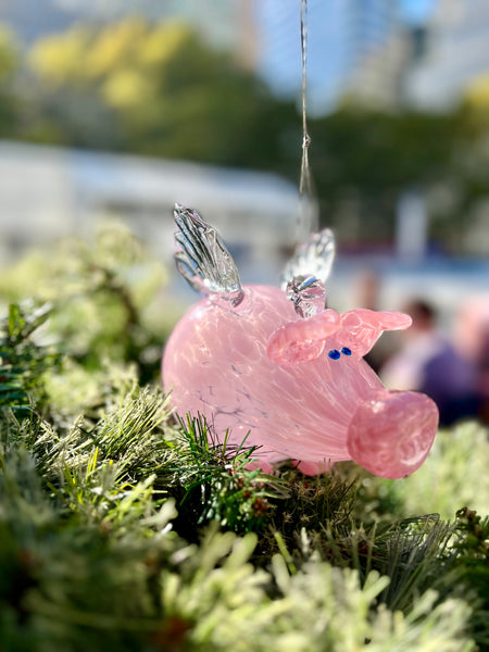 Flying pigs, Hot sculpted hand blown glass ornaments